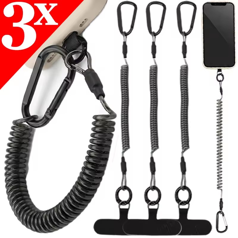 Carabiner Keychain - حبل هاتف مرن مضاد للضياع، حبل