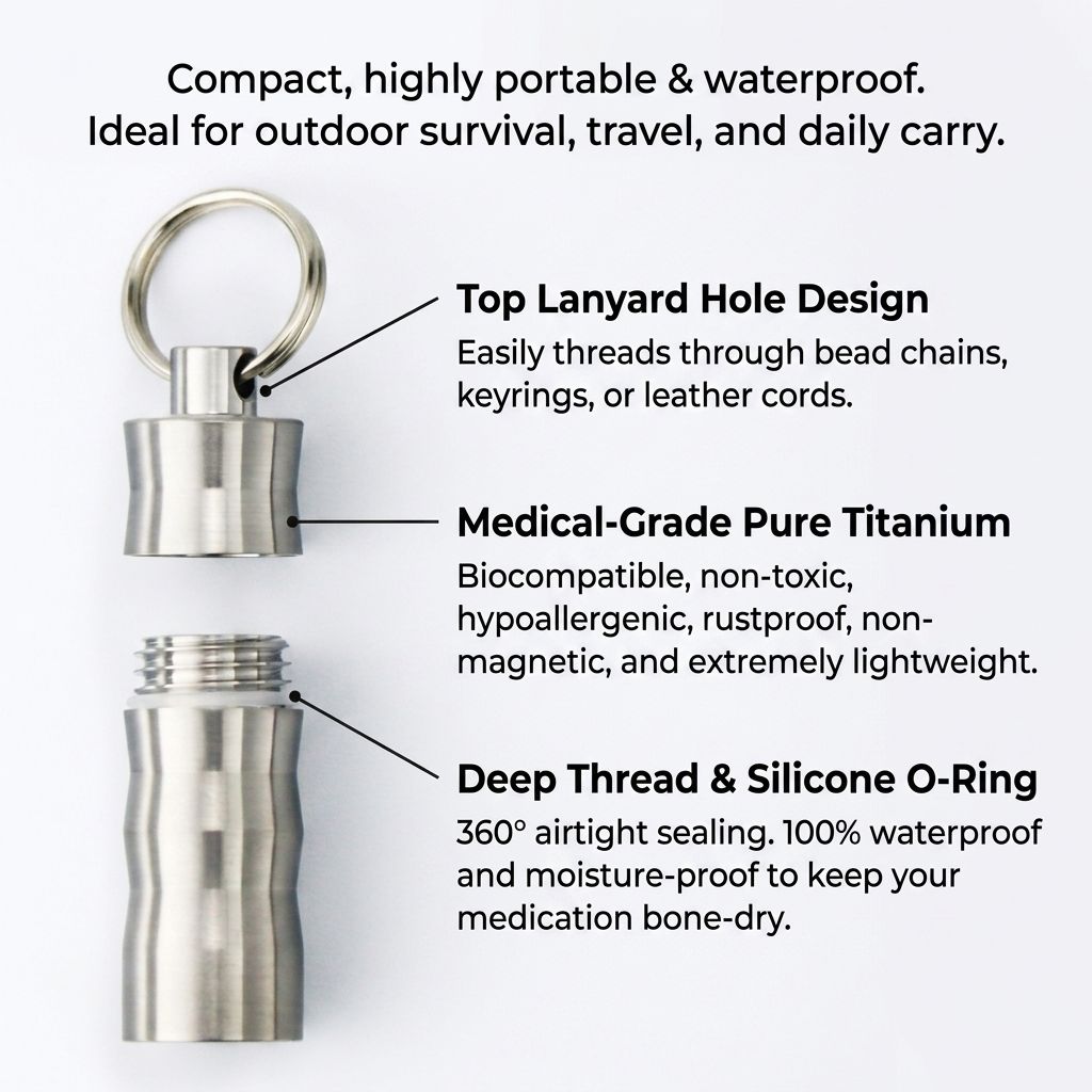 حامل حبوب من التيتانيوم النقي  - مراجعة Pill Fob Capsule وسعره